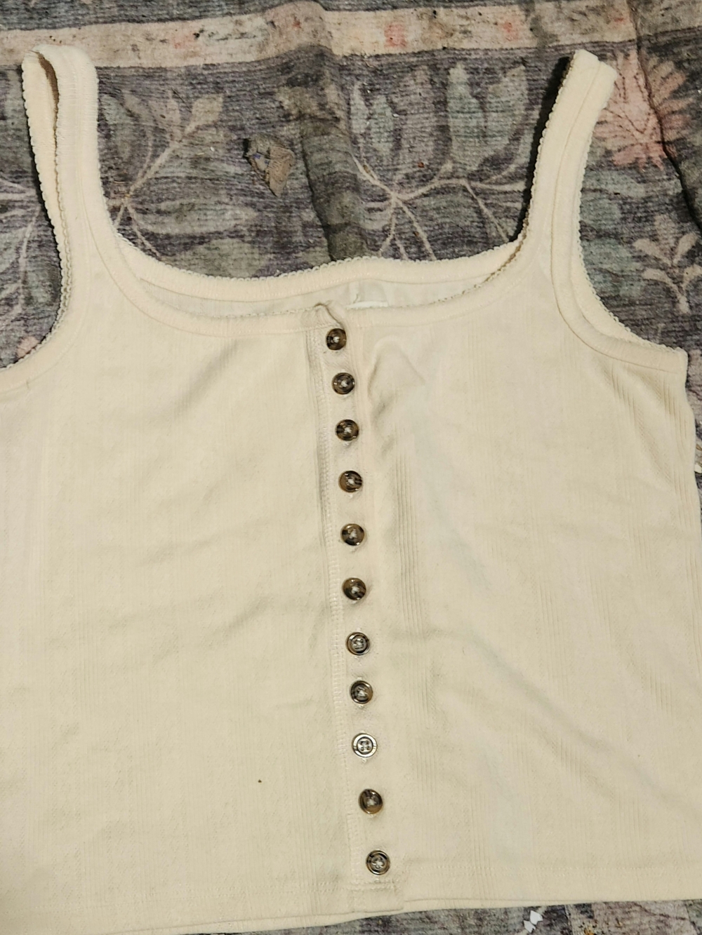 O'Neill Cream Ribbed Button-Front Crop Tank